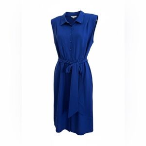 Calvin Klein Blue Sleeveless Button-Up Work Dress